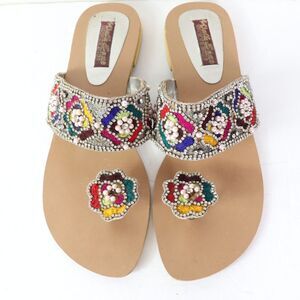 Walk Eaze Ethnic Multi Color Embellished Toe Ring Sandals Flats 9